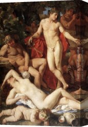 Bacchus And Ariadne Canvas Paintings - Midas and Bacchus [detail 1] by Nicolas Poussin